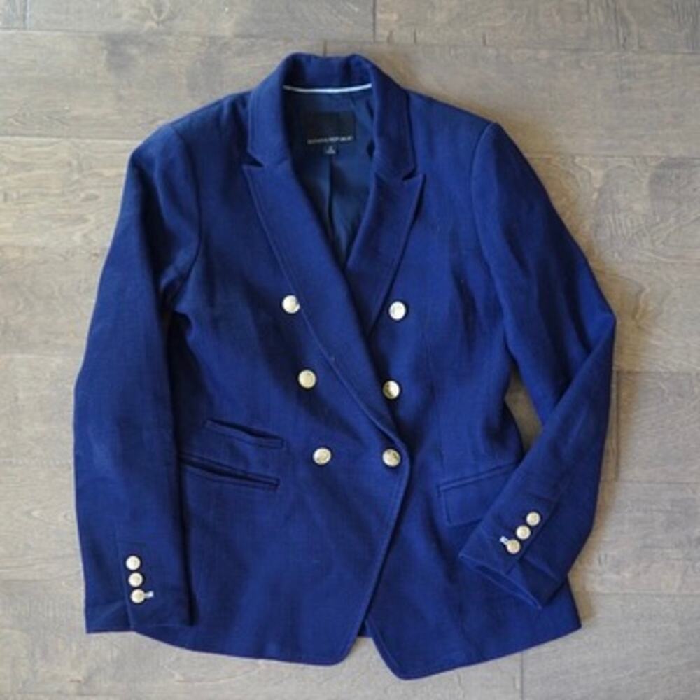 Banana Republic Preppy Classic Gold Button Blazer Blue Womens Size 6